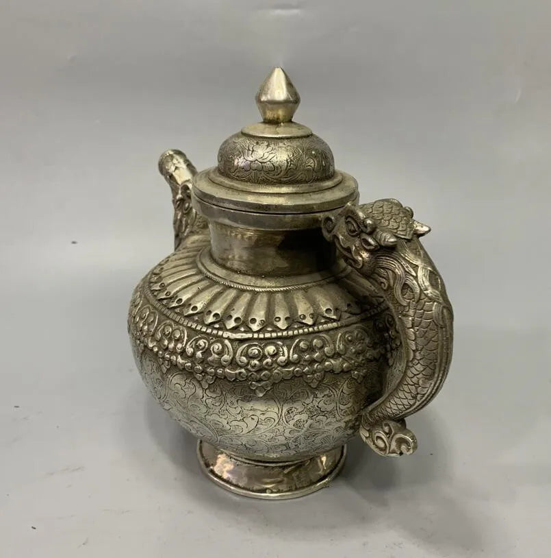 Archaize White copper Tibetan teapot crafts statue