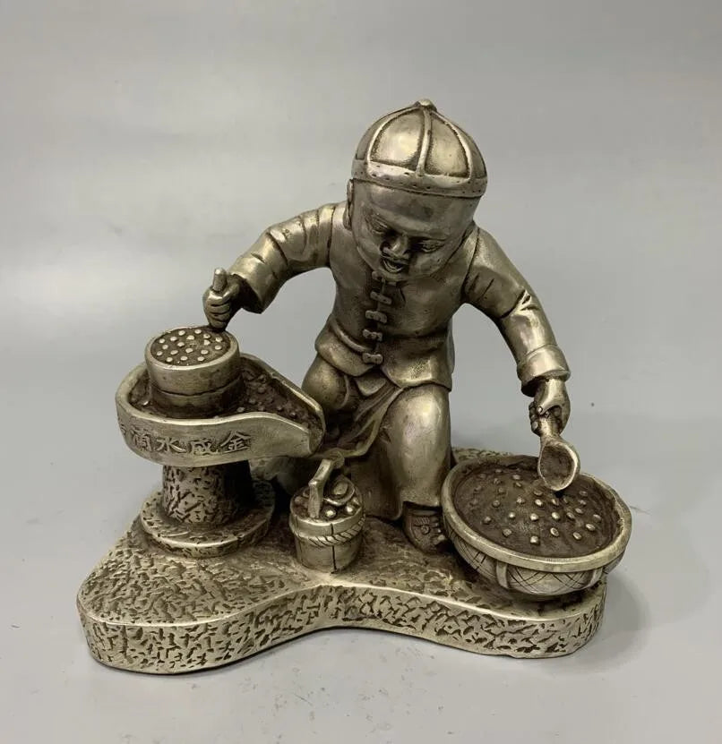 Archaize White copper boy push millstone crafts statue