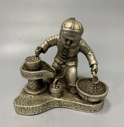 Archaize White copper boy push millstone crafts statue