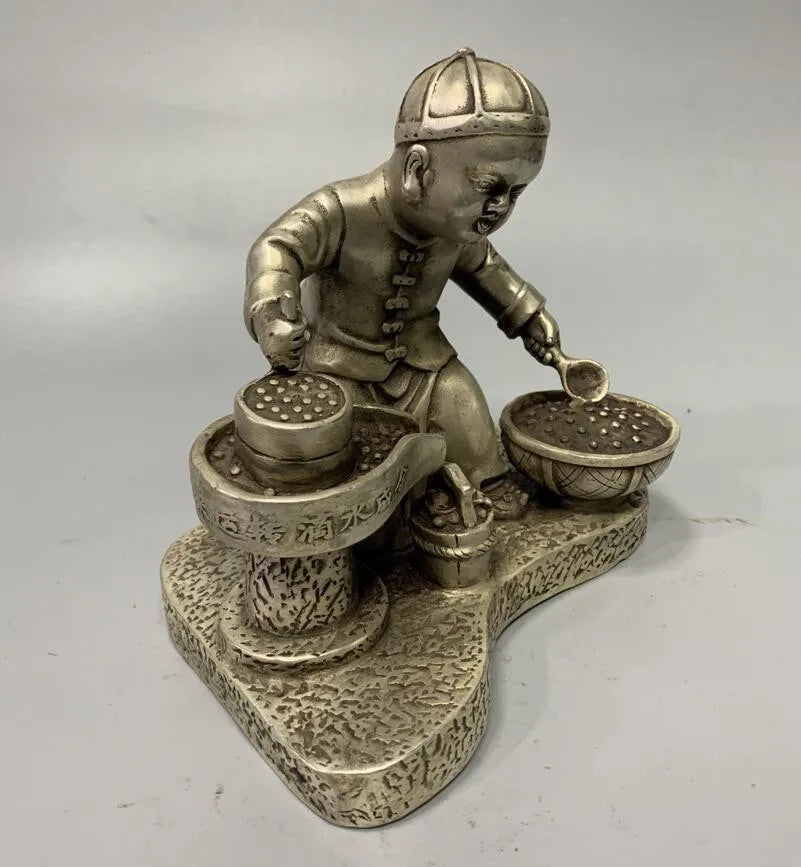 Archaize White copper boy push millstone crafts statue