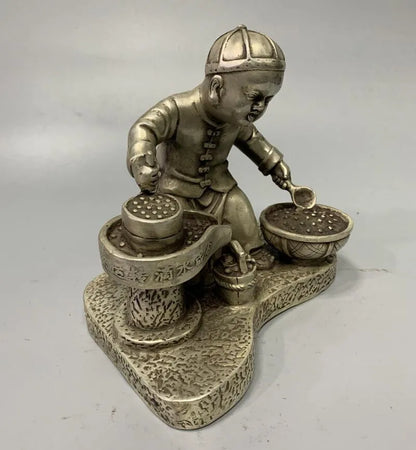 Archaize White copper boy push millstone crafts statue