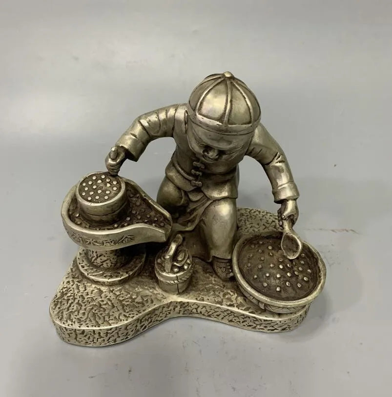 Archaize White copper boy push millstone crafts statue