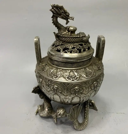 Archaize White copper dragon Incense burner crafts statue