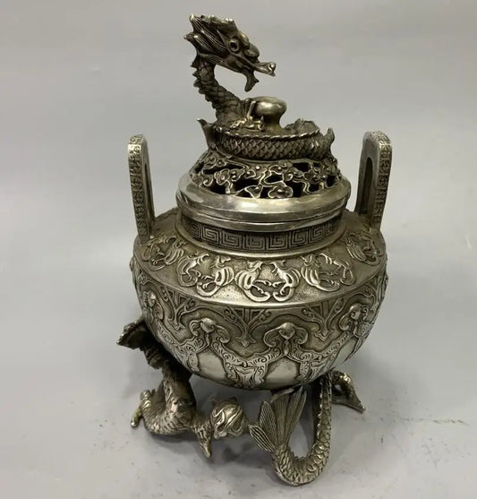 Archaize White copper dragon Incense burner crafts statue