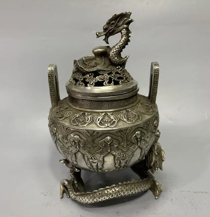 Archaize White copper dragon Incense burner crafts statue