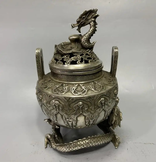 Archaize White copper dragon Incense burner crafts statue