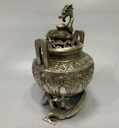 Archaize White copper dragon Incense burner crafts statue