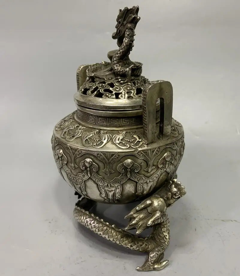 Archaize White copper dragon Incense burner crafts statue