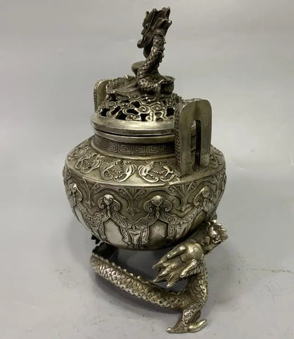 Archaize White copper dragon Incense burner crafts statue