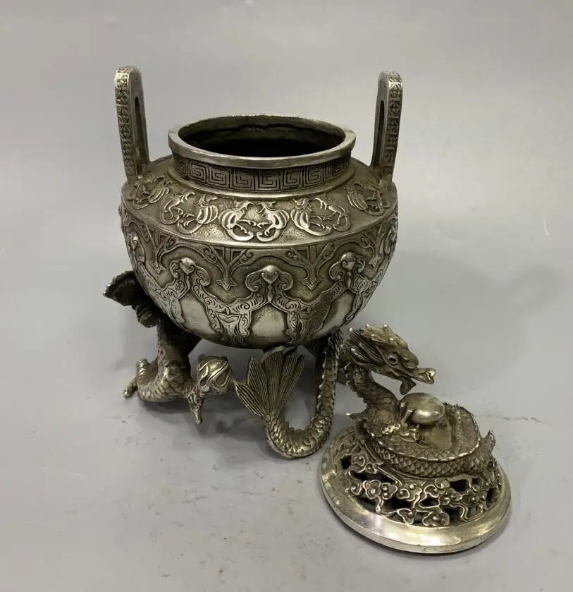 Archaize White copper dragon Incense burner crafts statue