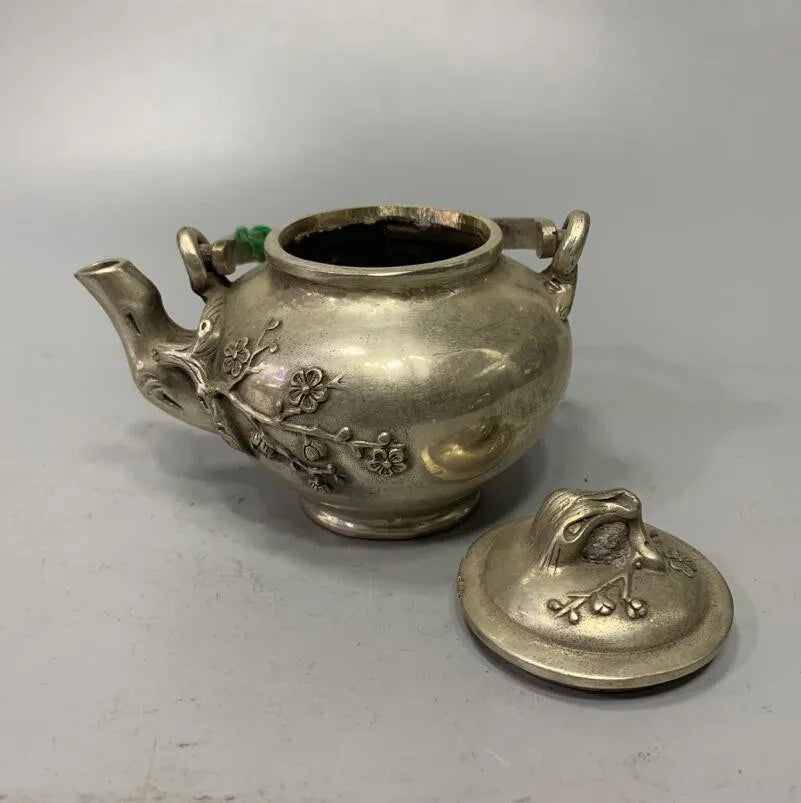 Archaize White copper plum blossom teapot crafts statue