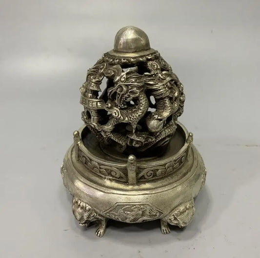 Archaize White copper rotating dragon wealth crafts statue