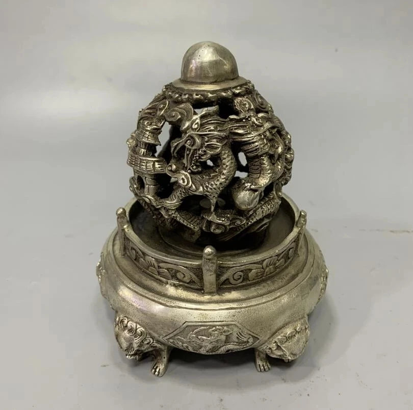 Archaize White copper rotating dragon wealth crafts statue