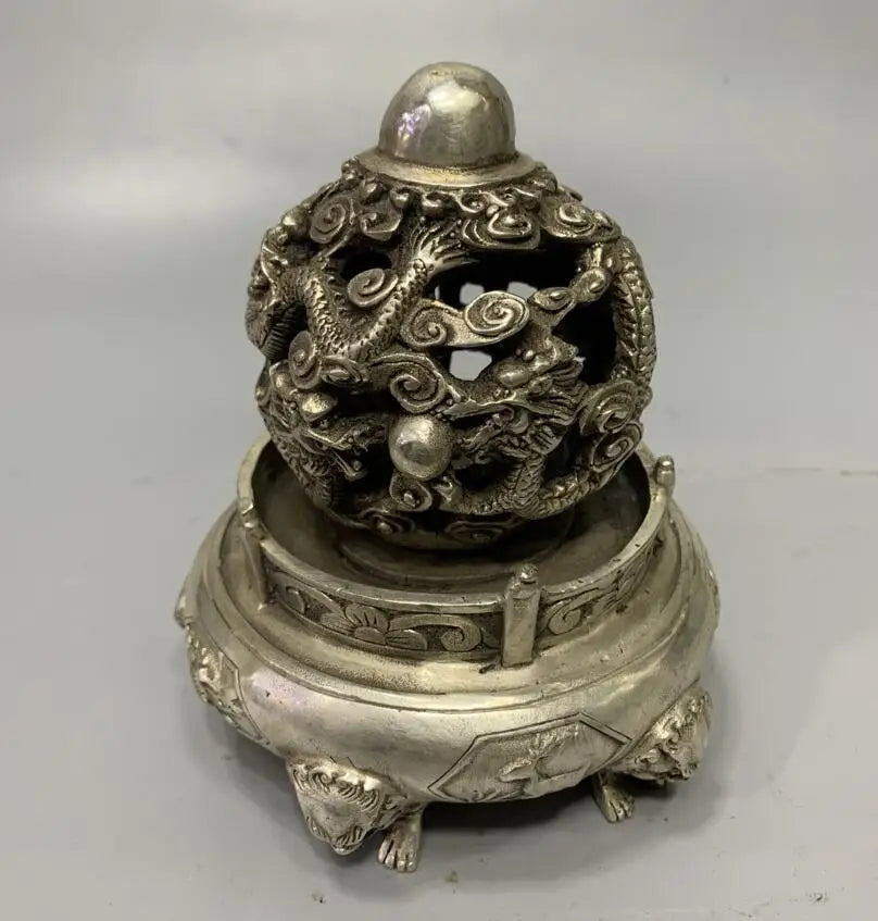 Archaize White copper rotating dragon wealth crafts statue