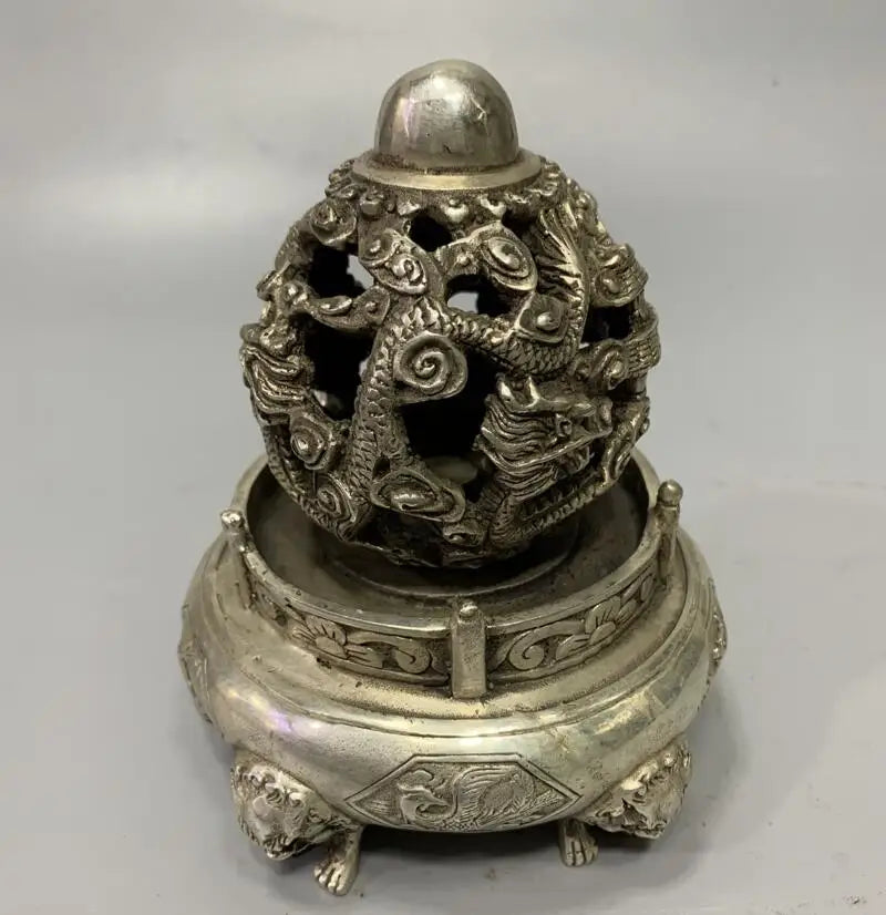 Archaize White copper rotating dragon wealth crafts statue