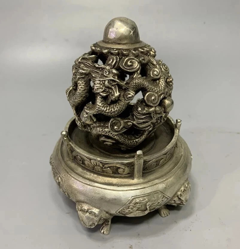 Archaize White copper rotating dragon wealth crafts statue