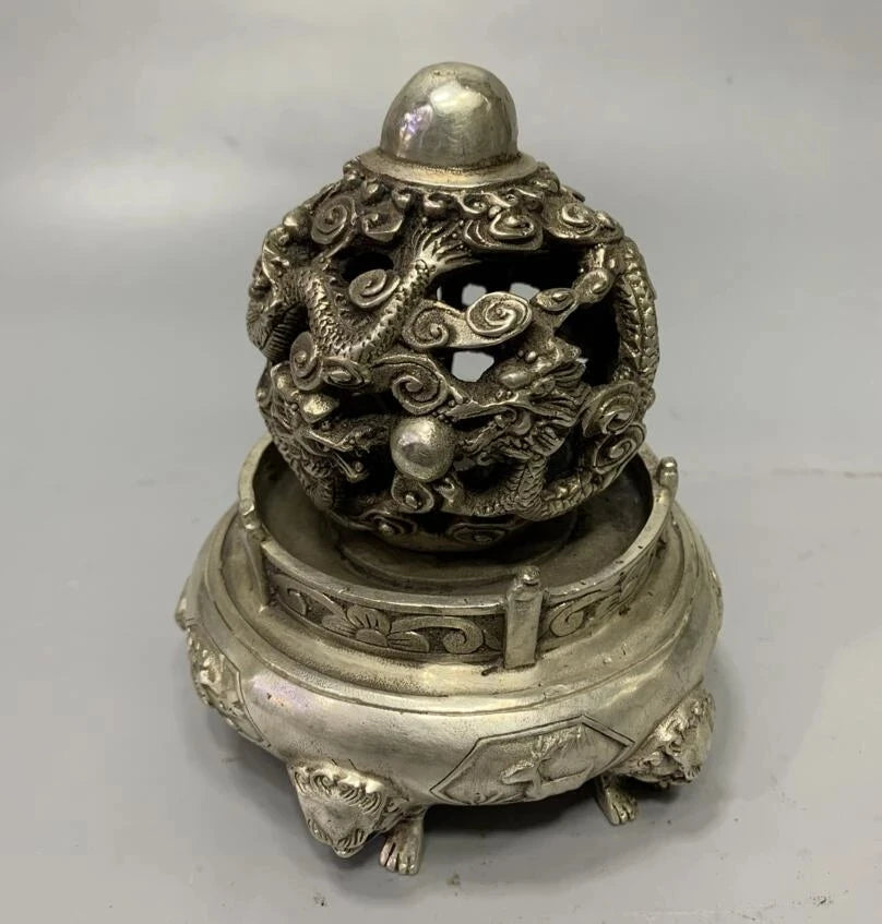 Archaize White copper rotating dragon wealth crafts statue