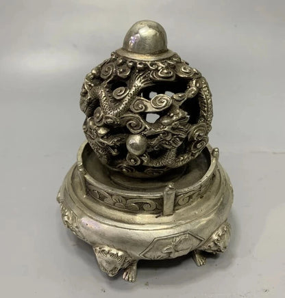 Archaize White copper rotating dragon wealth crafts statue