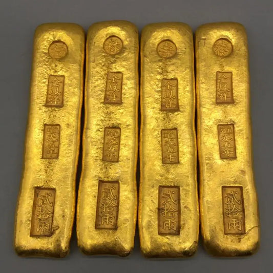 Archaize brass Fu lu shou xi imitation Gold bars crafts statue A set