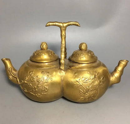 Archaize brass Plum, Orchid, Bamboo and Chrysanthemum conjoined teapot crafts statue