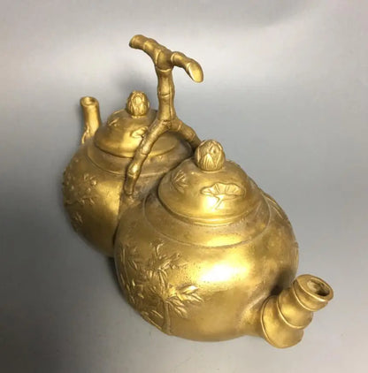 Archaize brass Plum, Orchid, Bamboo and Chrysanthemum conjoined teapot crafts statue