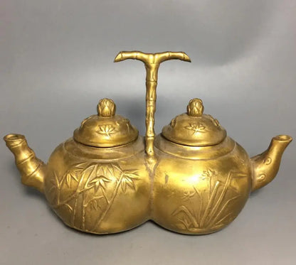 Archaize brass Plum, Orchid, Bamboo and Chrysanthemum conjoined teapot crafts statue