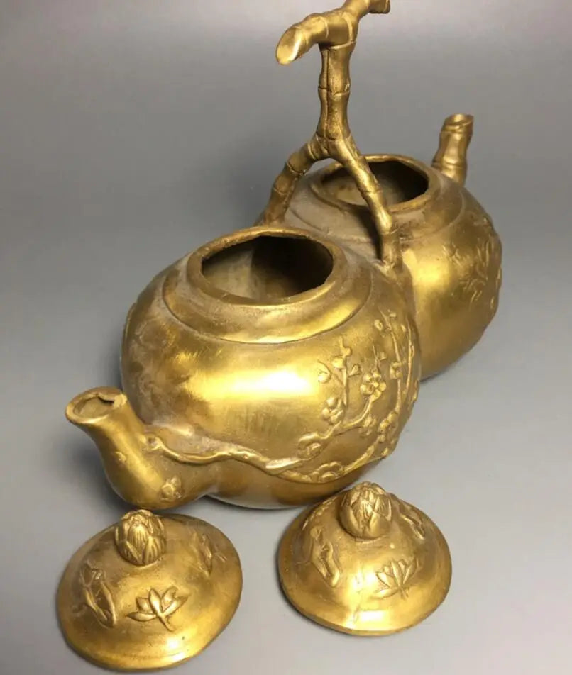 Archaize brass Plum, Orchid, Bamboo and Chrysanthemum conjoined teapot crafts statue