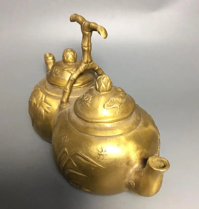 Archaize brass Plum, Orchid, Bamboo and Chrysanthemum conjoined teapot crafts statue
