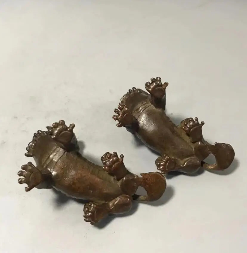 Archaize brass auspicious God beast small crafts statue A pair