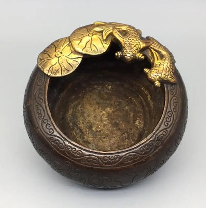 Archaize brass circular Lotus leaf goldfish Pen wash crafts statue