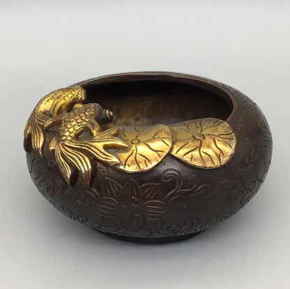 Archaize brass circular Lotus leaf goldfish Pen wash crafts statue