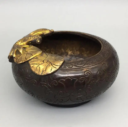 Archaize brass circular Lotus leaf goldfish Pen wash crafts statue