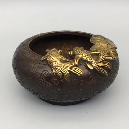 Archaize brass circular Lotus leaf goldfish Pen wash crafts statue