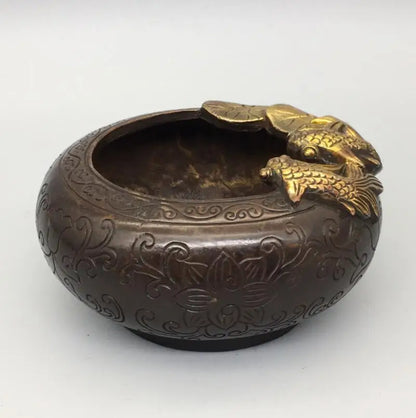 Archaize brass circular Lotus leaf goldfish Pen wash crafts statue