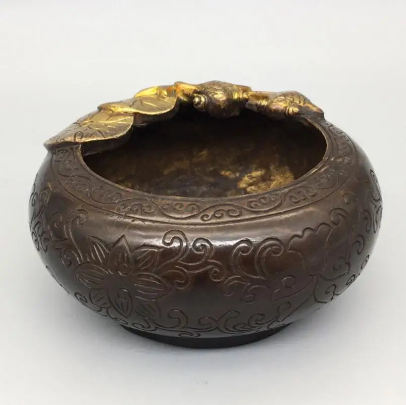 Archaize brass circular Lotus leaf goldfish Pen wash crafts statue