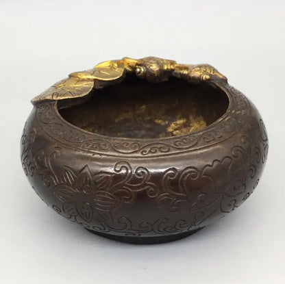 Archaize brass circular Lotus leaf goldfish Pen wash crafts statue