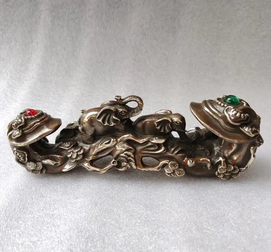 Archaize brass elephant Ruyi crafts statue