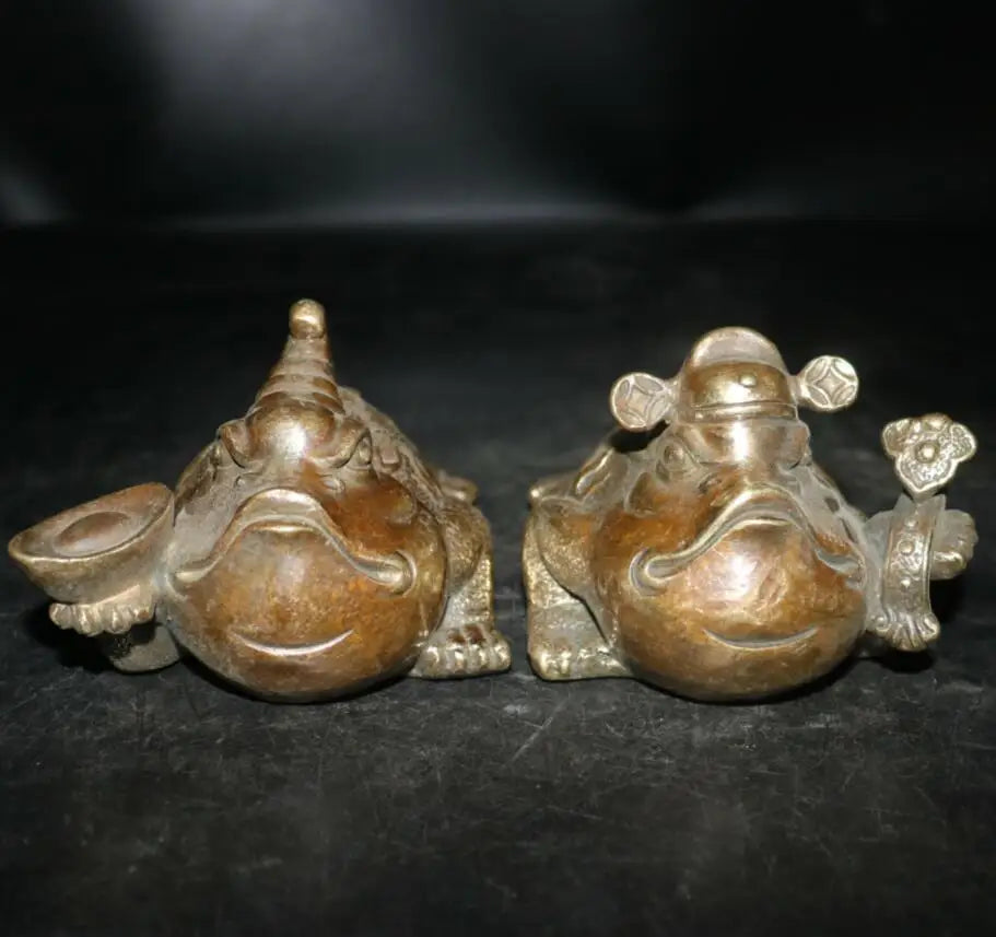 Archaize brass gold toad crafts statue A pair