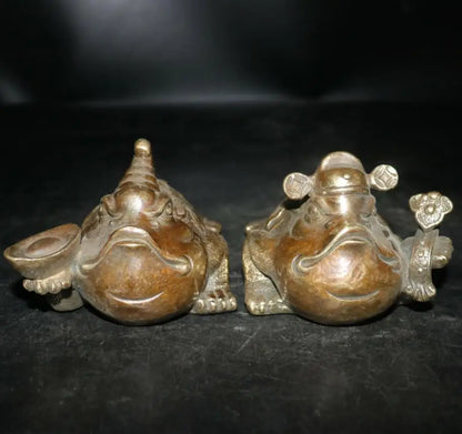 Archaize brass gold toad crafts statue A pair