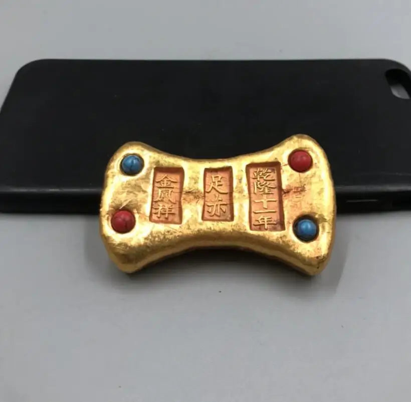 Archaize brass inlay gem Imitation Gold nugget small crafts statue
