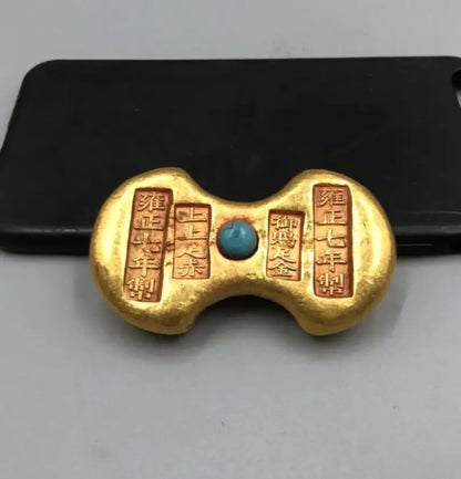Archaize brass inlay gem Imitation Gold nugget small crafts statue