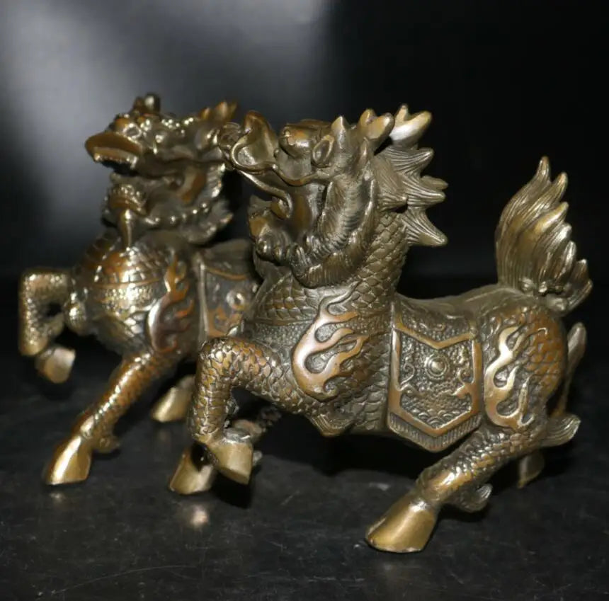 Archaize brass kirin crafts statue A pair