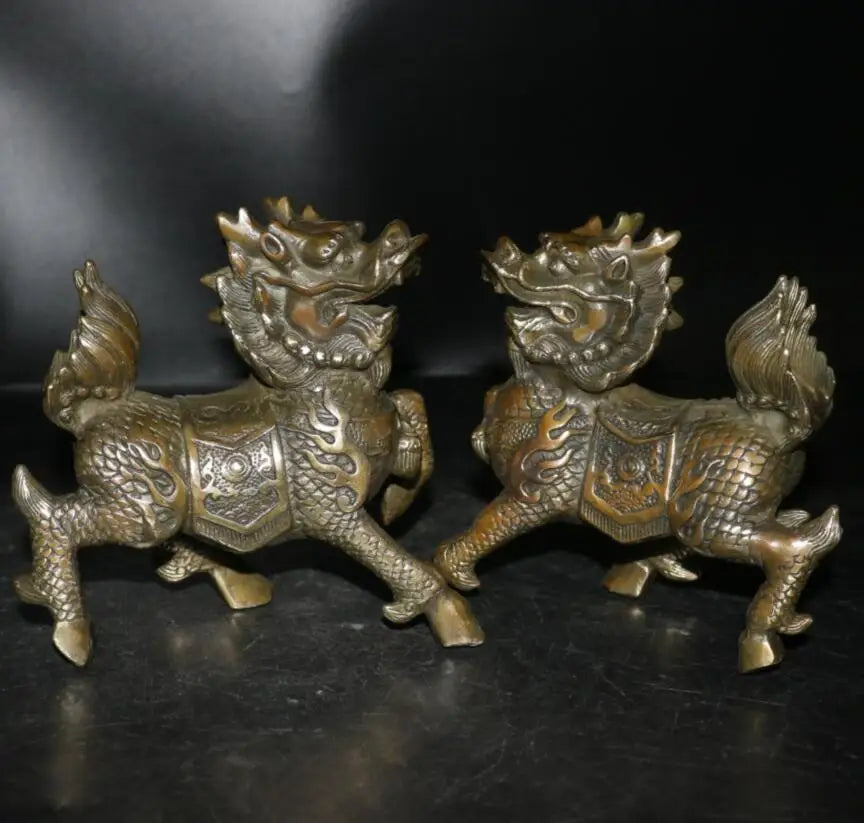 Archaize brass kirin crafts statue A pair