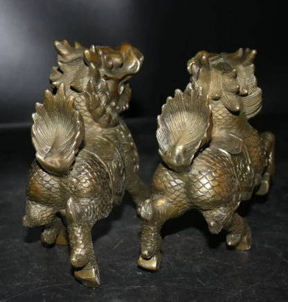 Archaize brass kirin crafts statue A pair