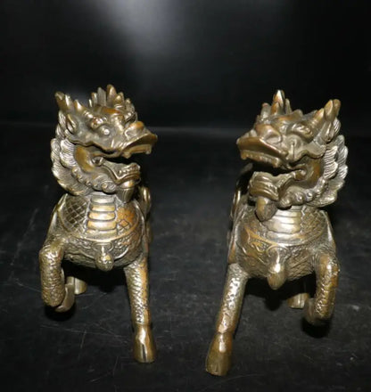 Archaize brass kirin crafts statue A pair