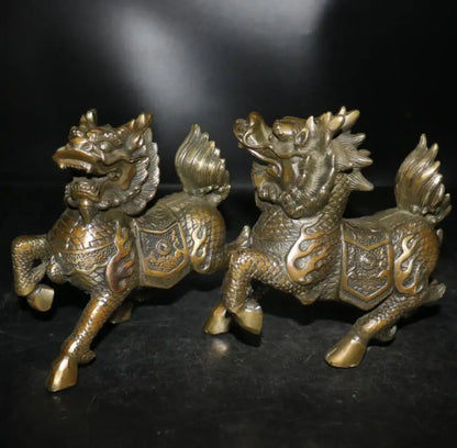 Archaize brass kirin crafts statue A pair