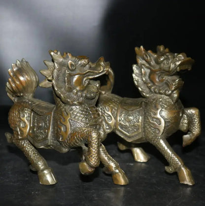Archaize brass kirin crafts statue A pair
