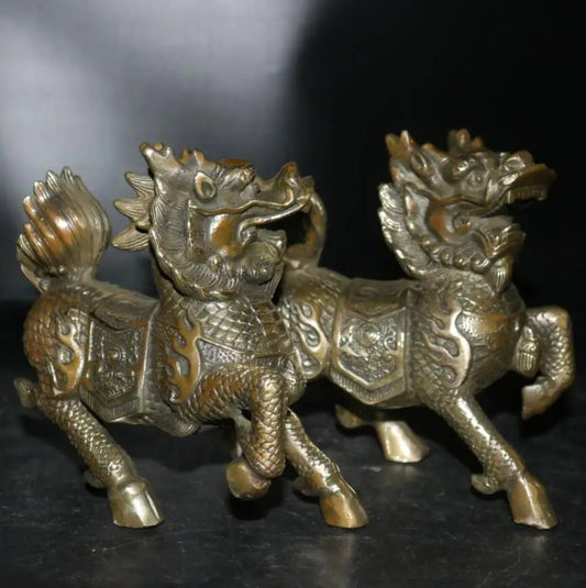 Archaize brass kirin crafts statue A pair