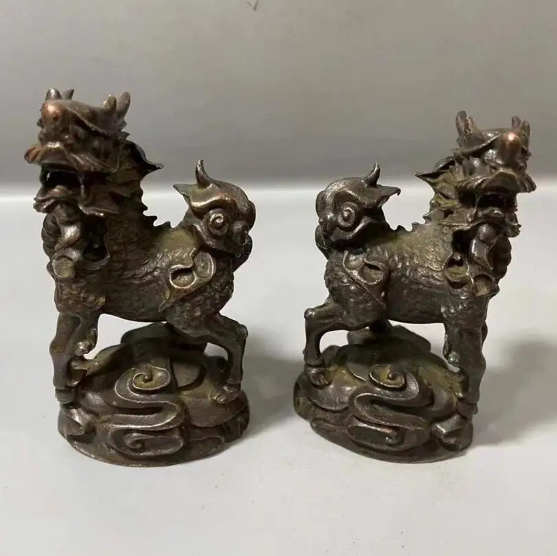 Archaize brass recruit wealth God beast kirin small crafts statue A pair