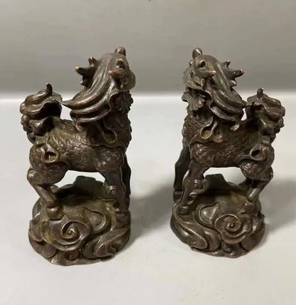 Archaize brass recruit wealth God beast kirin small crafts statue A pair